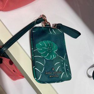 Kate Spade Chelsea Monstera Leaves Card Case Lanyard Green Multi